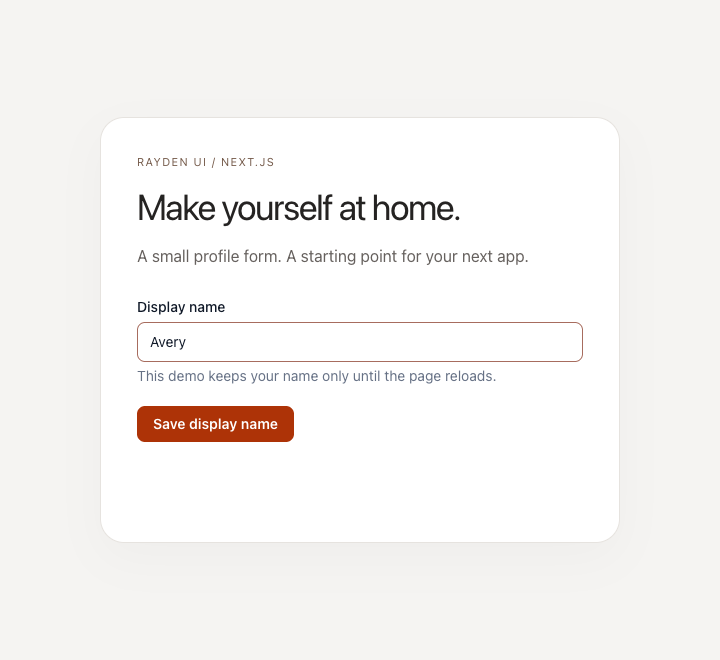 Working profile form with a display name field and a Save display name button