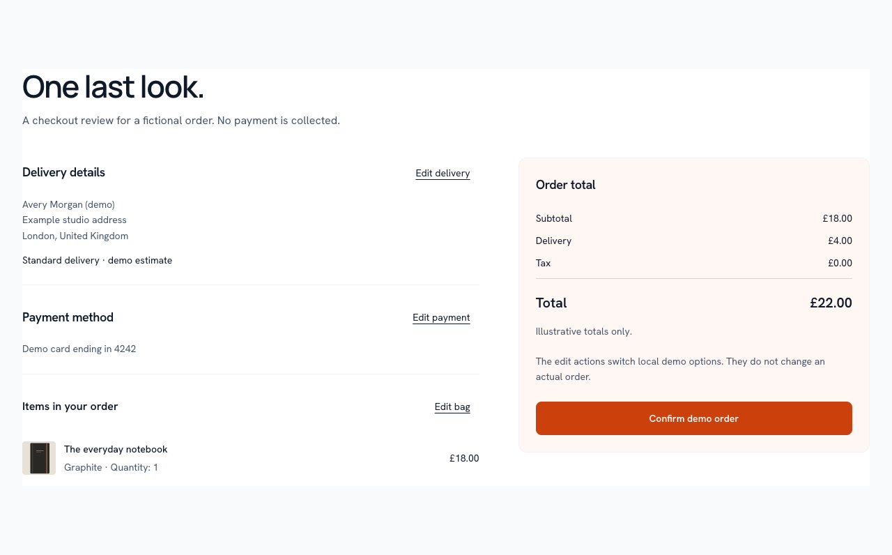 Checkout review rendered with Rayden UI 0.10.1