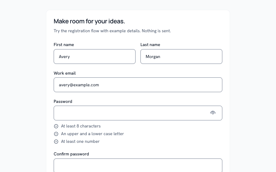 Create account rendered with Rayden UI 0.10.1