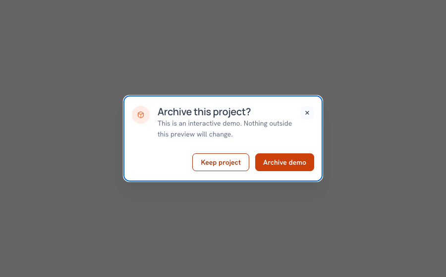 Modal rendered with Rayden UI 0.10.1