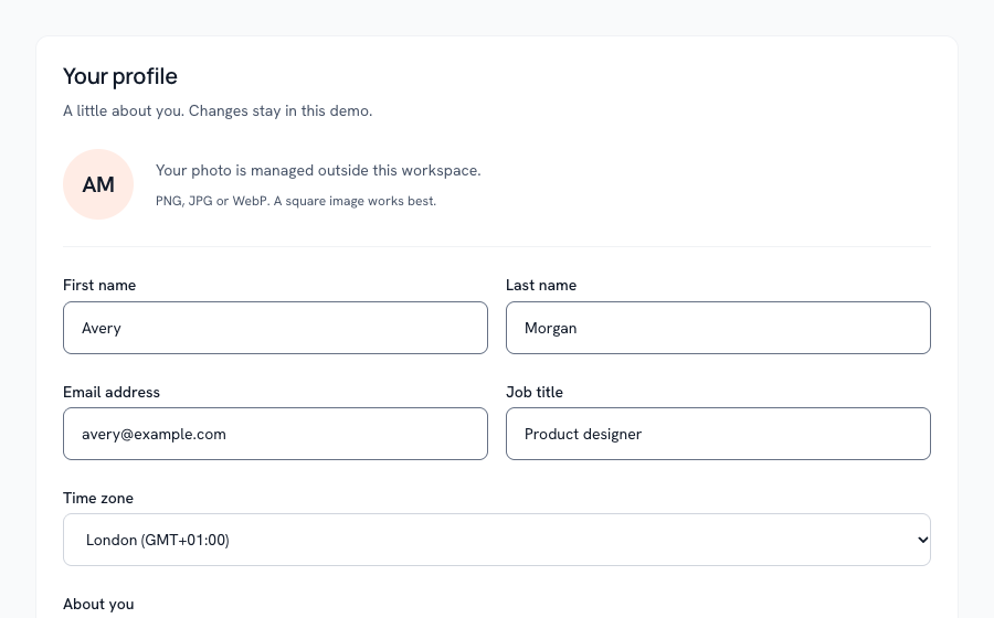 Profile settings rendered with Rayden UI 0.10.1
