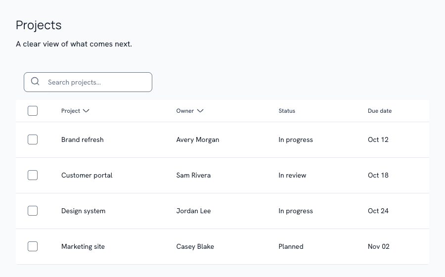 Searchable table rendered with Rayden UI 0.10.1
