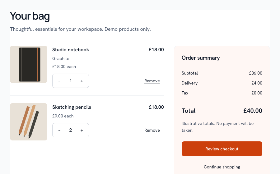 Shopping cart rendered with Rayden UI 0.10.1